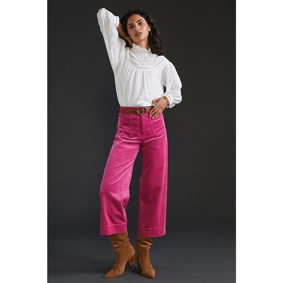 Maeve The Colette Womens Pink Rose Corduroy Cropped Wide Leg Pants 27 - Picture 1 of 7